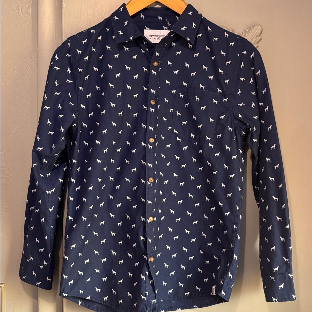 Paper Denim & Cloth Navy Fabric with White Dog Pattern